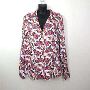 Boden 12 Bold Floral Button Down Blouse Top V Neck Long Sleeve NEW